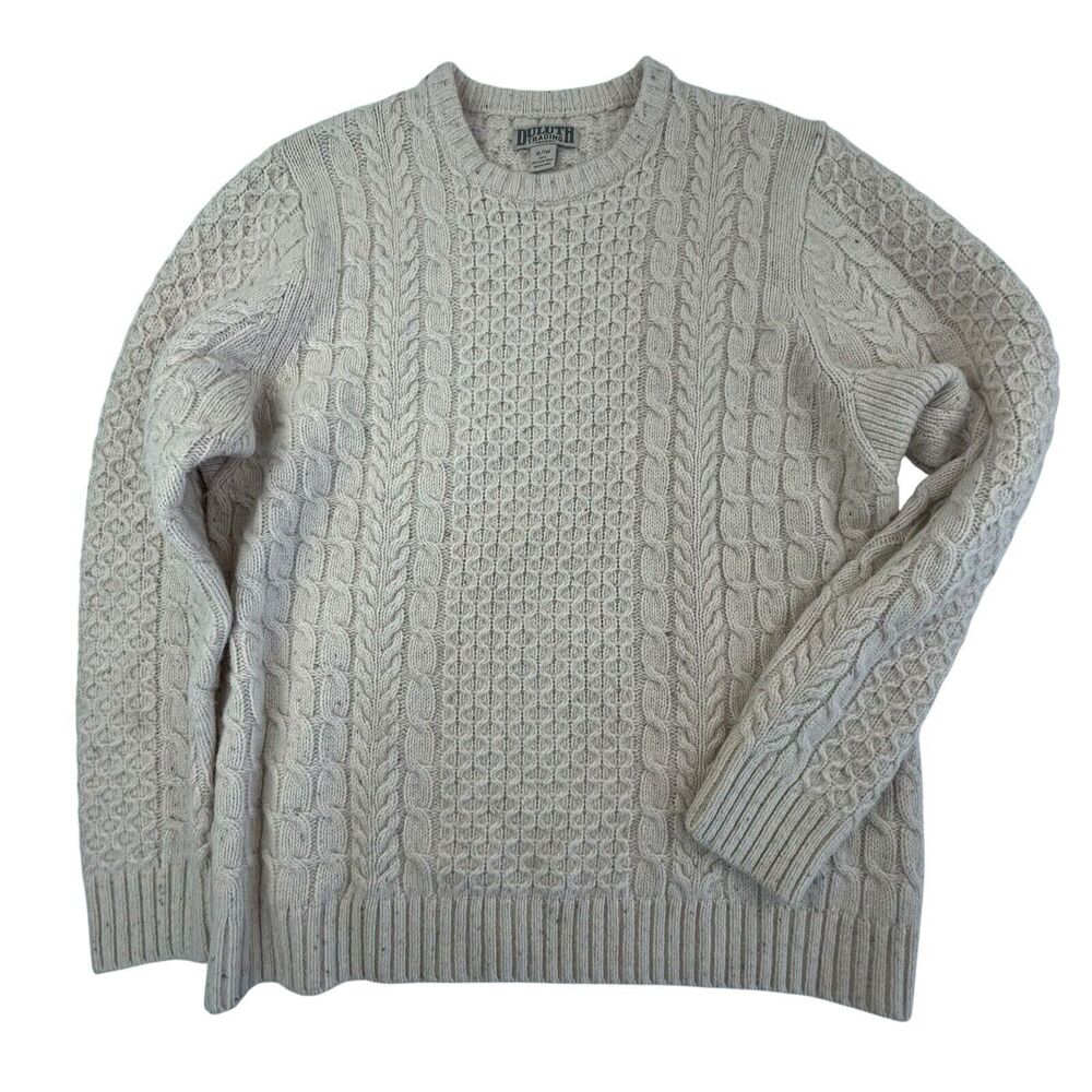 Duluth Trading Co Cream Cable Knit Crewneck Sweater